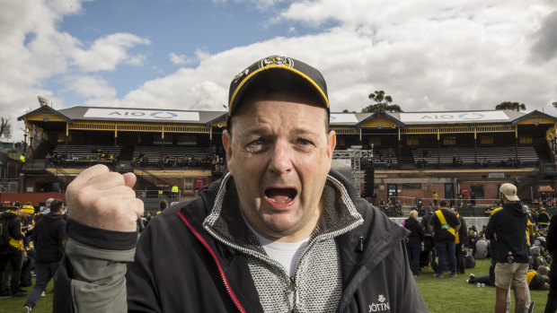 Fan Colin Wilson enjoys the atmosphere at Punt Road after Richmond's AFL grand final win over GWS 