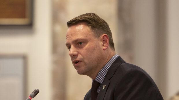 Lord mayor Adrian Schrinner speaks in council chambers on Tuesday.