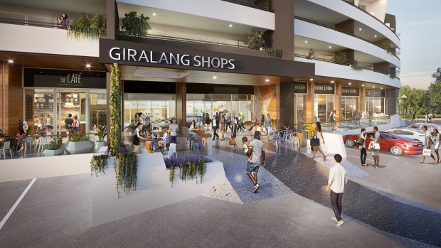 A 3D artist's impression of the Giralang shops redevelopment, which includes a supermarket and 50 residential apartments.
