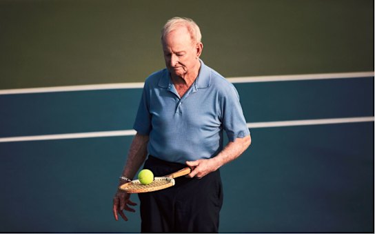 Laver today. Arthritis in his left wrist prevents him from playing tennis. 