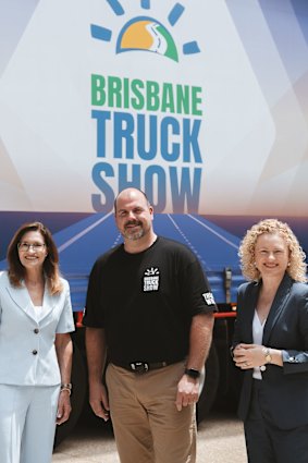 Heavy Vehicle Industry Australia CEO Todd Hacking (centre) with (left) Sandy Landers, Brisbane City Council’s Deputy Chair of the Economic Development, and (right), Queensland Assistant Minister for Finance, Trade, Employment and Training, Amanda Stoker.