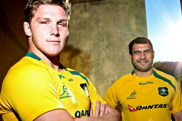 Wallabies George Smith (right) and Michael Hooper in 2013, after Smith’s late call-up for the third Lions Test.