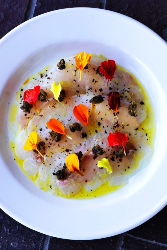 Blue-eye crudo with fried capers.