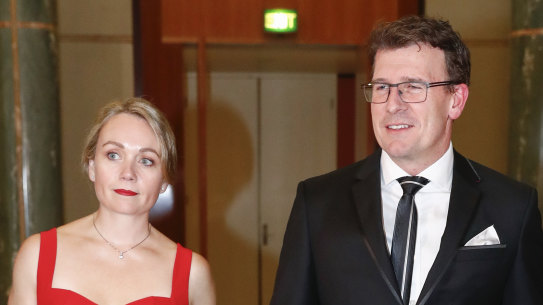 Alan Tudge and Rachelle Miller arrive in 2017, the year the couple had an affair.