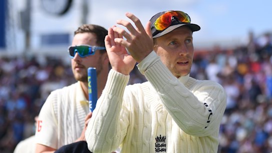 England captain Joe Root applauds the crowd after his team’s victory in the third Test against India at Headingley last week.