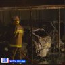 Six vehicles have been damaged by a fire in a Brisbane carport overnight at a Dutton Park unit complex on Wednesday, October 6 2022. Photo: Nine News Queensland