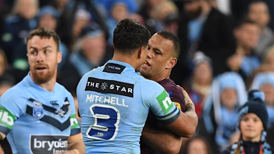 One last time: Latrell Mitchell and Will Chambers could face off at ANZ Stadium during State of Origin again next year.
