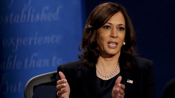 Senator Kamala Harris, Democratic vice presidential nominee, speaks.