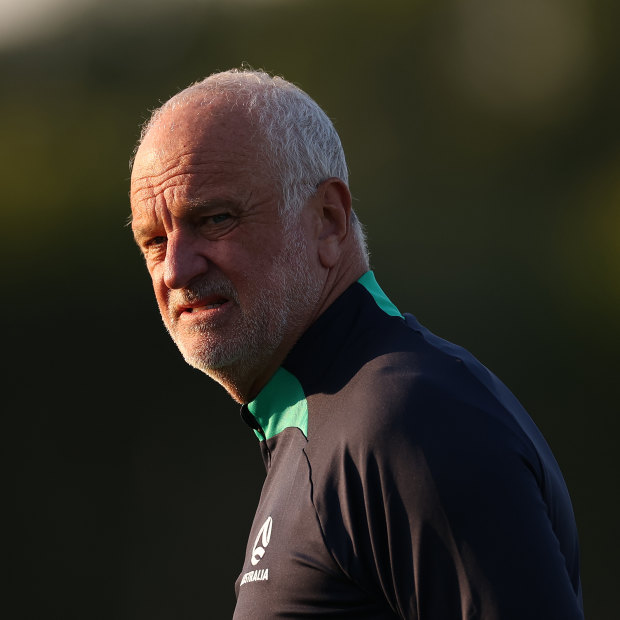 Graham Arnold oversees a training session in Doha.