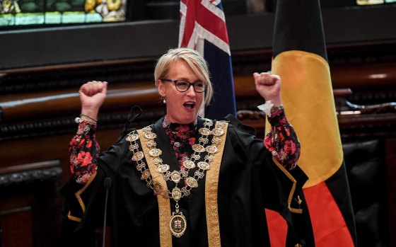 Melbourne lord mayor Sally Capp, pictured during her swearing in ceremony in 2018, has concerns about the voluntary disclosure scheme.