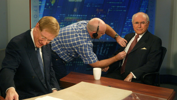 John Howard with Kerry O'Brien ahead of an appearance on ABC's 7.30 in 2007. 