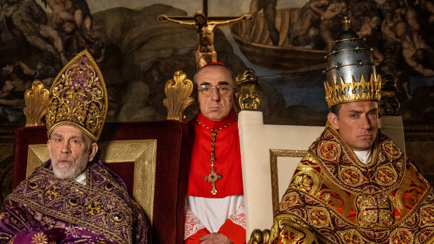 John Malkovich, Silvio Orlando and Jude Law in The New Pope.