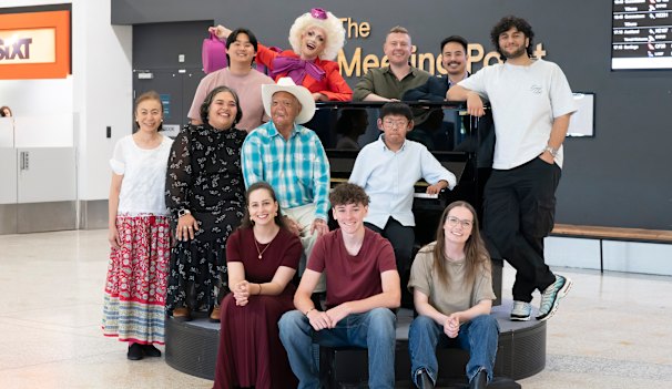 The everyday pianists from episode three, season two of The Piano include Elizabeth Riordan (bottom right), Peter Salmon and Rosie Sitorius (middle row, second and third from left) and Dominic Gertners (top row, left).