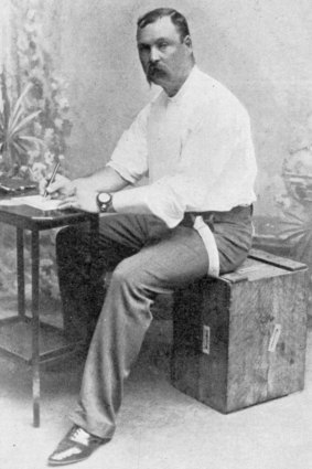 Hales at a makeshift desk, from his book <i>Campaign Pictures of the War in South Africa 1899-1900</i>.  