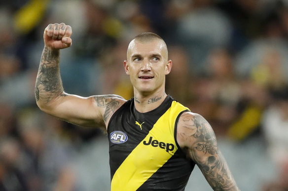 Dustin Martin will play his 250th game on Saturday night against the Demons.