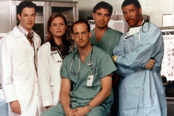 The stars of ER (from left) Noah Wyle, Sherry Stringfield, Anthony Edwards, George Clooney and Eric La Salle.