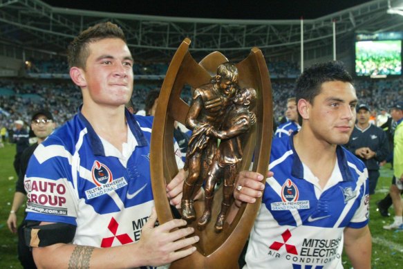 Sonny Bill Williams and Reni Maitiua with the Summons Provan trophy after winning the premiership in 2004.