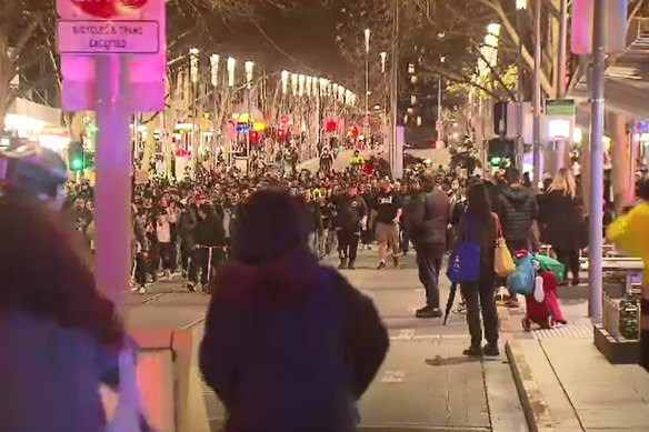 Scenes from last night’s anti-lockdown protest in Melbourne. 