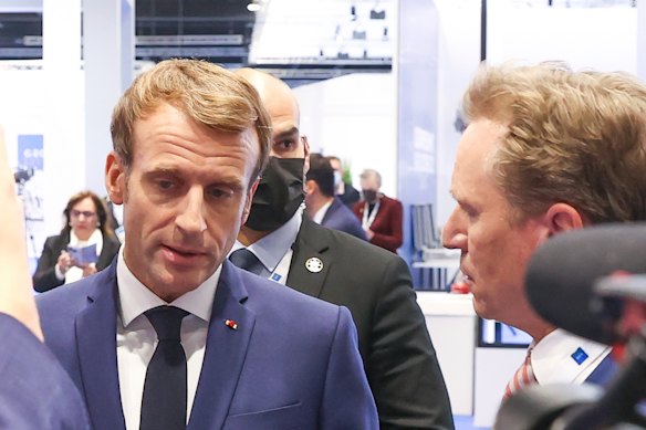 French President Emmanuel Macron at the 2021 G20 in Rome, where he said, “I don’t think - I know” in response to questions about whether then-Australian prime minister Scott Morrison had lied about the joint submarine project between the two countries. 