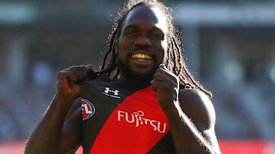 Bomber livewire Anthony McDonald-Tipungwuti is all smiles following one of his four goals.