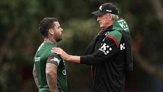 Souths captain Adam Reynolds and coach Wayne Bennett.