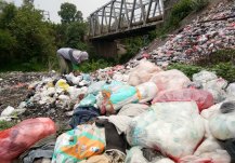 Nappy waste pictured along the banks of the Brantas River in Mojokerto, East Java, in August 2020.