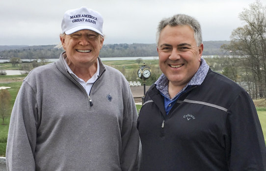 Donald Trump and Joe Hockey on the golf course in Virginia in 2018.