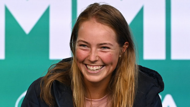 Olivia Gadecki was all smiles following her win over Sofia Kenin on Sunday. 