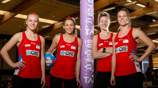 Swifts players Tayla Fraser, Sophie Halpin, Lauren Moore and Paige Hadley – all NSW products.