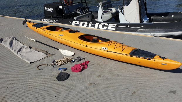The orange two-seater “Prijon” kayak found on the Milton stretch of the Brisbane River.