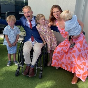 Beau and Lucy Vernon showing off their trademark sense of humour with their kids Joey, Layla and Ollie.