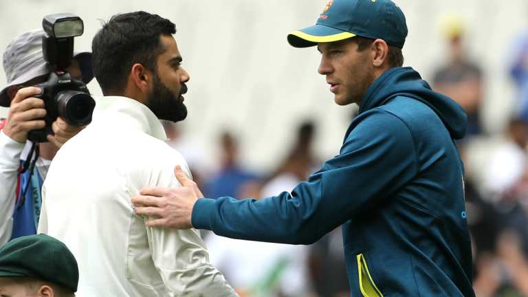 In need of a lift: Paine shakes hands with Virat Kohli after defeat in the third Test.