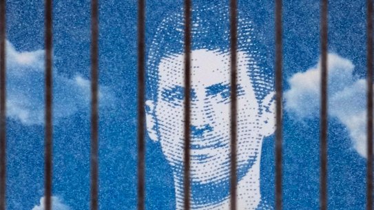 A billboard depicting Serbian tennis player Novak Djokovic on a building in Belgrade, Serbia.