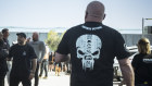 CFMEU delegates dispersing from an emergency meeting in Melbourne on Tuesday.