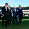 Biden at the MCG during his trip to Australia in 2016 with former Melbourne Cricket Club president Stephen Smith, former AFL chairman Mike Fitzpatrick and AFL CEO Gillon McLachlan.