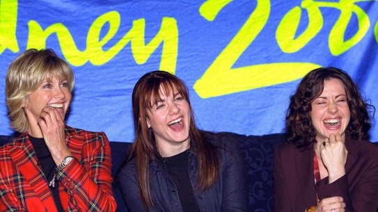 Vanessa Amorosi with Olivia Newton-John and Tina Arena before the Sydney 2000 Olympics.