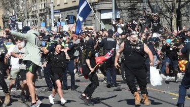 Protesters were sprayed with capsicum spray during Melbourne’s anti-lockdown rally in August. 