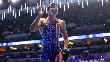 Katie Ledecky after competing in the 400m freestyle final at the US Olympic trials.