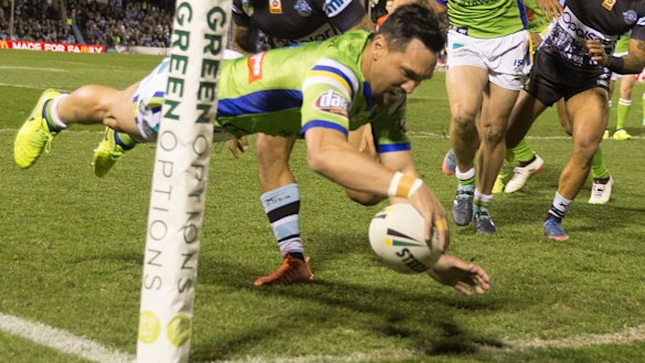 Jordan Rapana scored two tries in the Raiders' win at Shark Park last season.