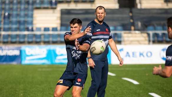 Cheika keeps a close eye on Roosters training in Barcelona as the premiers prepared for the World Club Challenge.