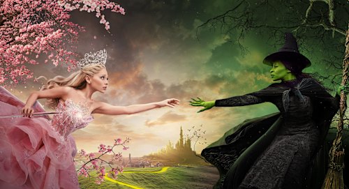 Ariana Grande, as Galinda, and Cynthia Erivo, as Elphaba, in Wicked.