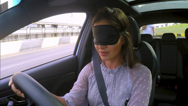 Dasha had never driven a manual before, let alone blindfolded and through an obstacle course. 