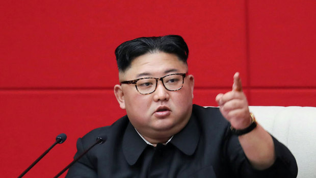 North Korean leader Kim Jong-un at a meeting of the Central Committee of the Workers' Party of Korea.