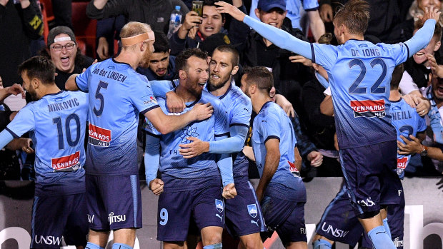 Spot-on: Adam Le Fondre celebrates after scoring a penalty for Sydney FC.