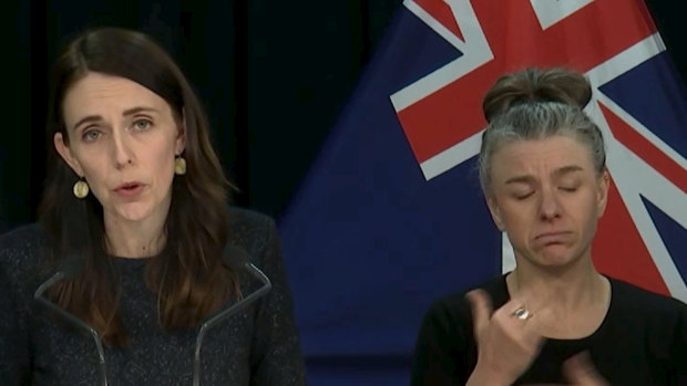 Jacinda Ardern speaks to the media.