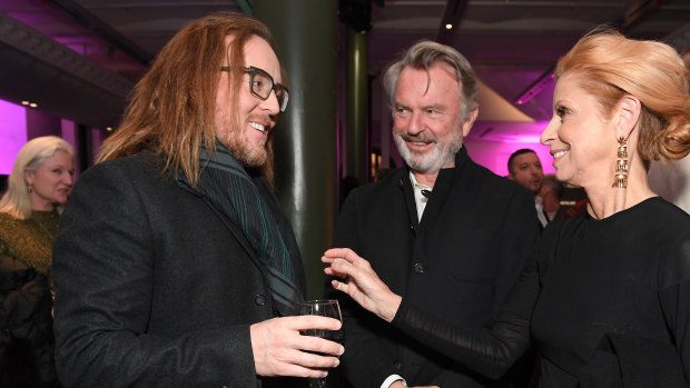 Friends and colleagues: Tim Minchin, Sam Neill and Heather Mitchell at the Sydney Film Festival 2019 Opening Night party.