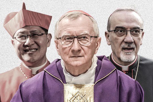 Some of the contenders for pope: Luis Antonio Gokim Tagle, Pietro Parolin and Pierbattista Pizzaballa.