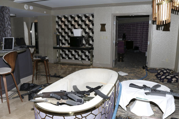 The interior of Las Vegas shooter Stephen Paddock’s 32nd floor room of the Mandalay Bay hotel.