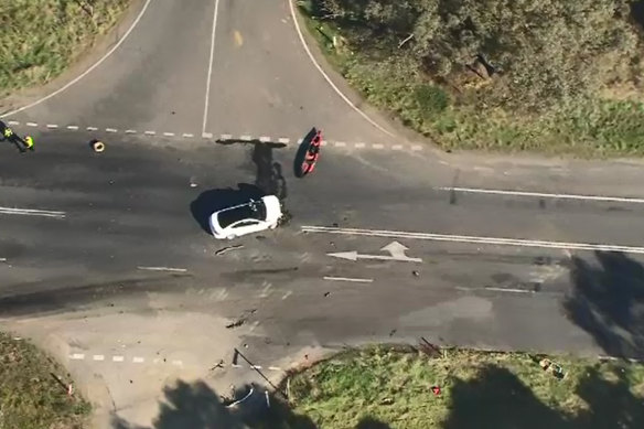 The Strathmerton intersection a day after a horrific crash that killed five people.