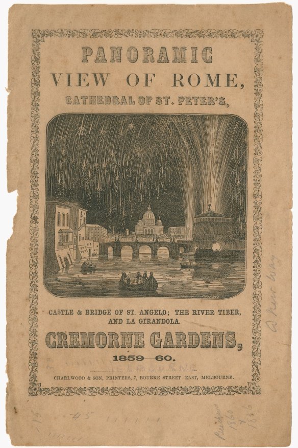 Flyer, Panoramic View of Rome, Cremorne Gardens 1859-60. Frontpage from the Cremorne’s visitor programme for 1859-60 seasoncommencing Monday 12 December 1859.